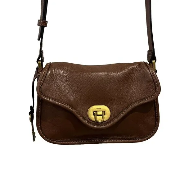 Fossil Heritage Mini Flap Crossbody Bag Brown Leather  EUC - Picture 13 of 16
